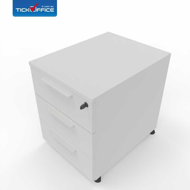 Cassettiera 54,6x53,8x41,8 cm Bianco Opaco in legno su ruote con 3 cassetti