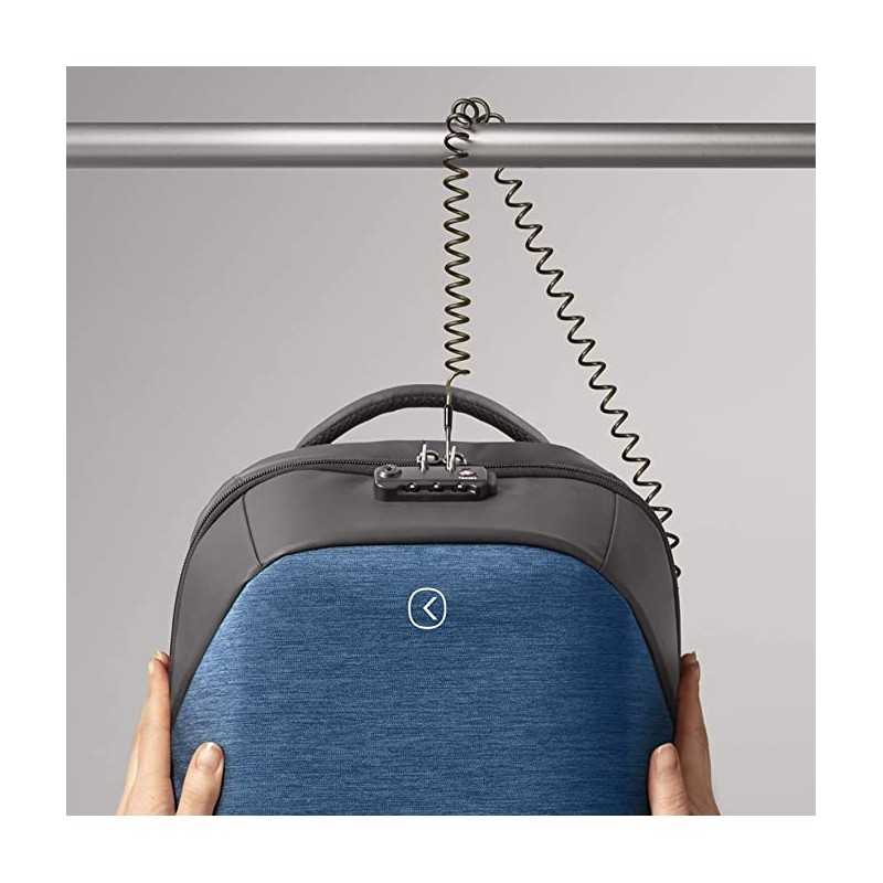 Tekniko big BLU - Zaino Antifurto dimensioni 34 x 46 x 16 cm Intempo idrorepellente tecnico con serratura presa usb