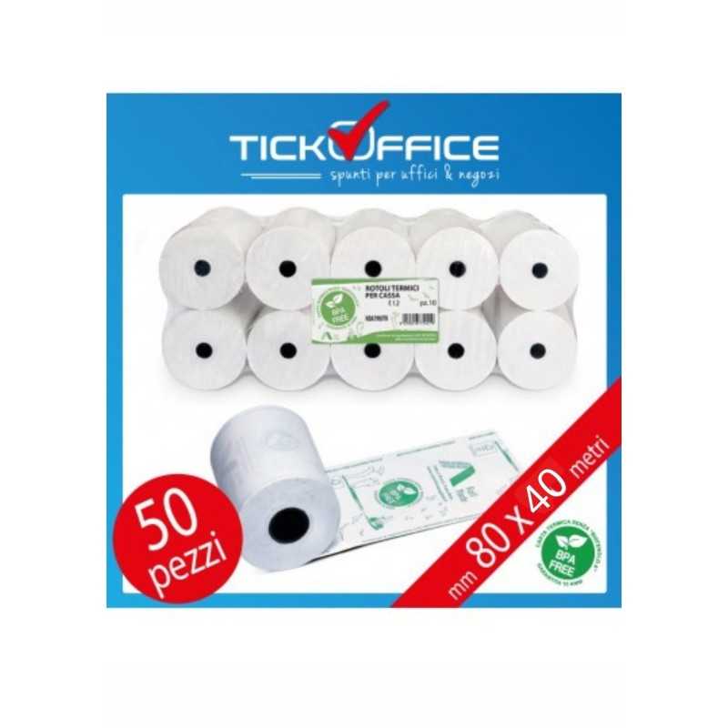 50pz - Rotoli termici 80mm x 40 mt - f.12 mm per cassa e stampanti e sistemi