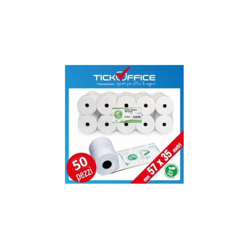 50 Pz - Rotoli termici 57mm x 35 metri per registratori cassa omologati scad. 2028
