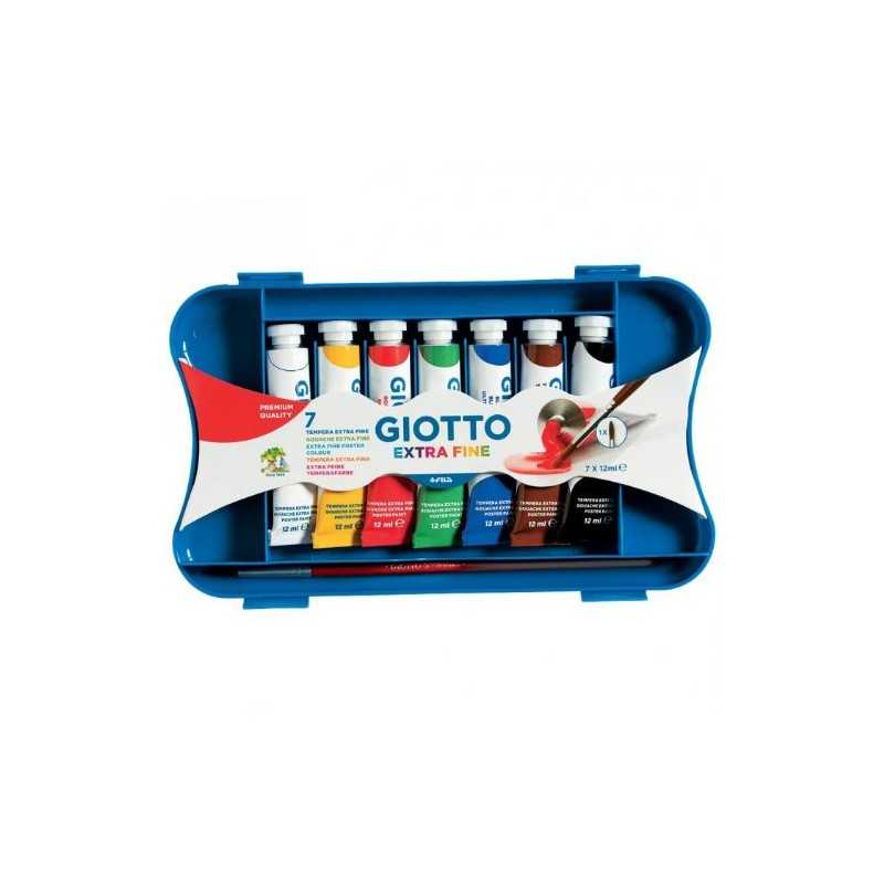 Giotto - Tempera tubo 4 da 12ml colori assortiti e pennello extra fine - Conf. da 7 pz