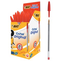 Confezione convenienza da 50 penne a sfera BIC Cristal Original 1.0 mm rossa, ideale per correzioni.