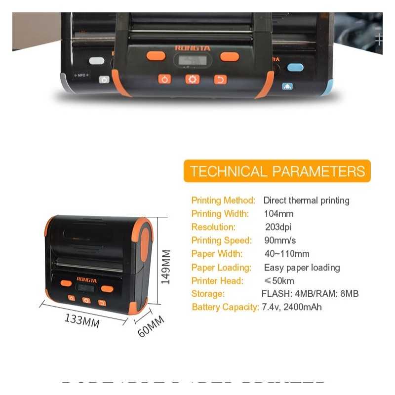 RPP04 - Stampante etichettatrice portatile 40-110mm 203dpi - Bluetooth, Usb, Wifi