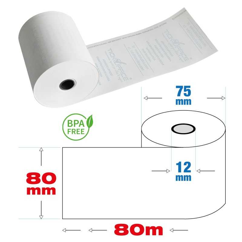 Rotoli termici 80mm x 80 mt - f.12 mm per cassa e stampanti e sistemi