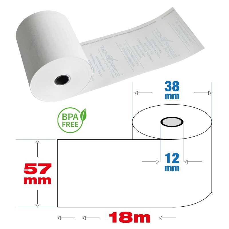 100pz - Rotoli termici 57mm x 18 m per pos e stampanti termiche f.12