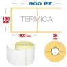 100 x 100 mm, f. 25 - Rotolo n° 500 etichette termiche adesive