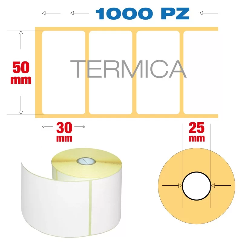 50 x 30 mm, f. 25 - Rotolo n°1000 etichette termiche adesive