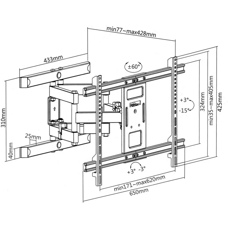 MACLEAN MC-881 Supporto TV 37-80" 60KG  Max VESA 600X400 Nero