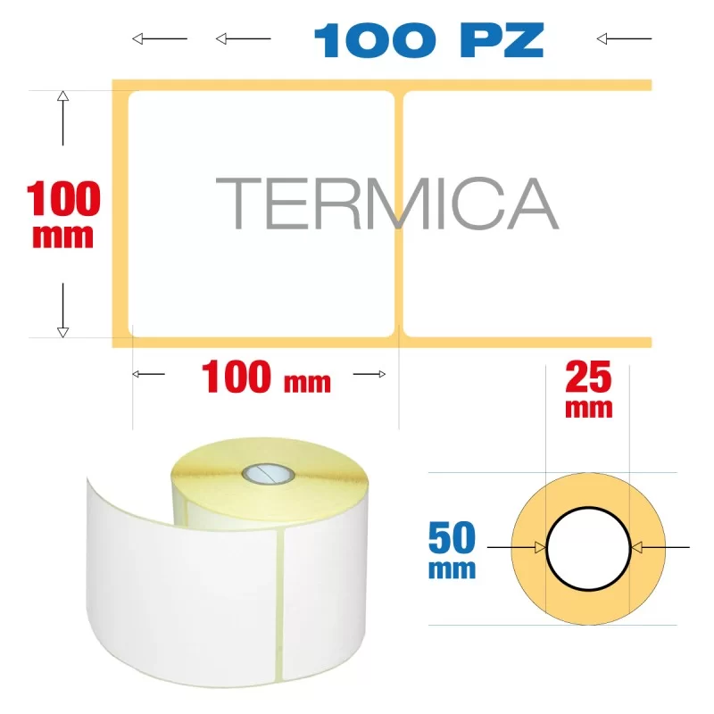 100 x 100 mm, f. 25 - Rotolo n° 100 etichette termiche adesive diametro 5 cm