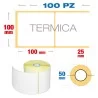 100 x 100 mm, f. 25 - Rotolo n° 100 etichette termiche adesive diametro 5 cm