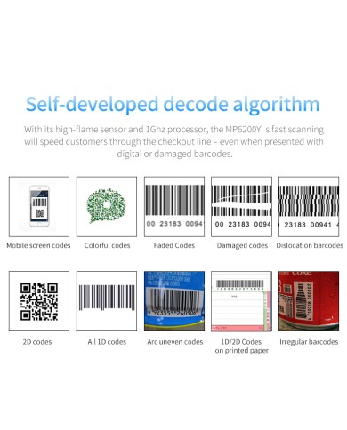 Lettore barcode codici a barre mani libere QR 1D 2D MP6800 USB/RS232 omnidirezionale