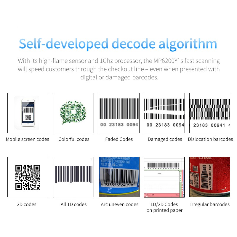 Lettore barcode codici a barre mani libere QR 1D 2D MP6800 USB/RS232 omnidirezionale