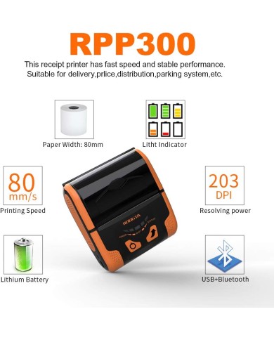 RPP300 - Stampante 80mm termica diretta portatile - Bluetooth, Usb, Wireless - ARANCIO