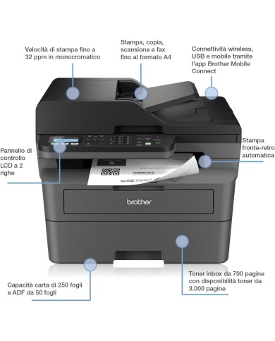 Brother MFC-L2800DW stampante multifunzione Laser B/N A4 1200 x 1200 DPI 32 ppm Wi-Fi fronte retro