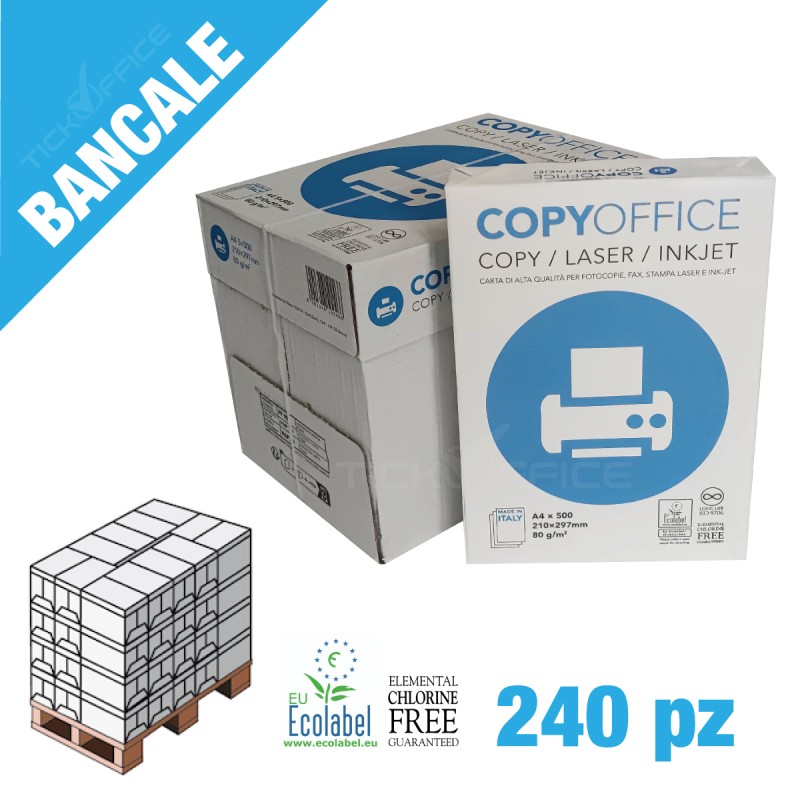 Bancale 240 risme Copy Office - Formato A4 21x29,7cm 80/mq - Ecolabel