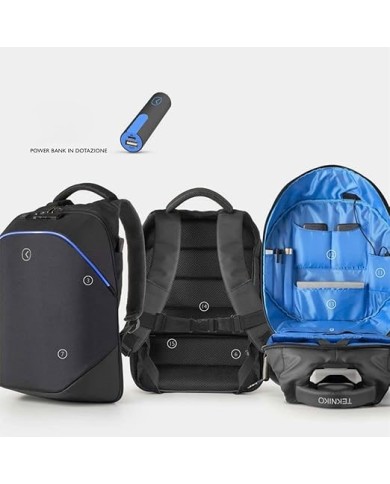 Tekniko LED - Zaino Antifurto dimensioni 34 x 46 x 16 cm Intempo idrorepellente tecnico con serratura presa usb - colore NERO