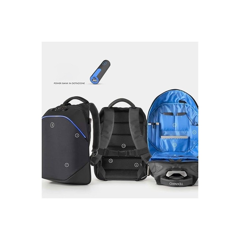 Tekniko LED - Zaino Antifurto dimensioni 34 x 46 x 16 cm Intempo idrorepellente tecnico con serratura presa usb - colore NERO