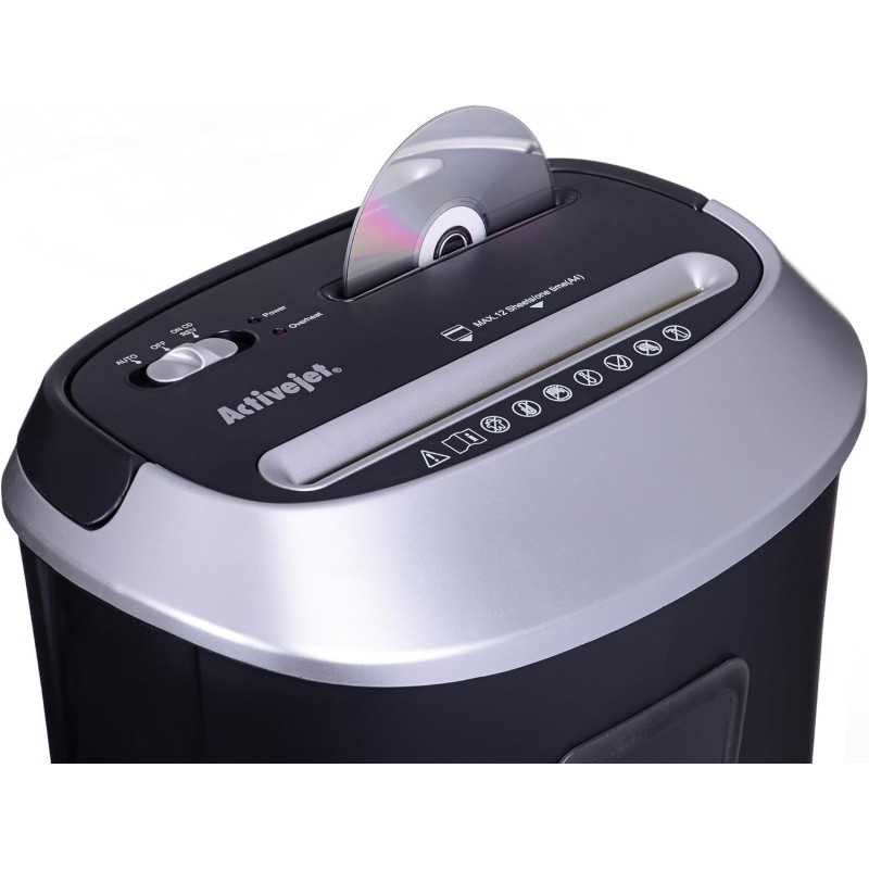 ASH-1201 Activejet Distruggidocumenti 12 Fogli 25L strisce 5x38mm P-3 Cd carte