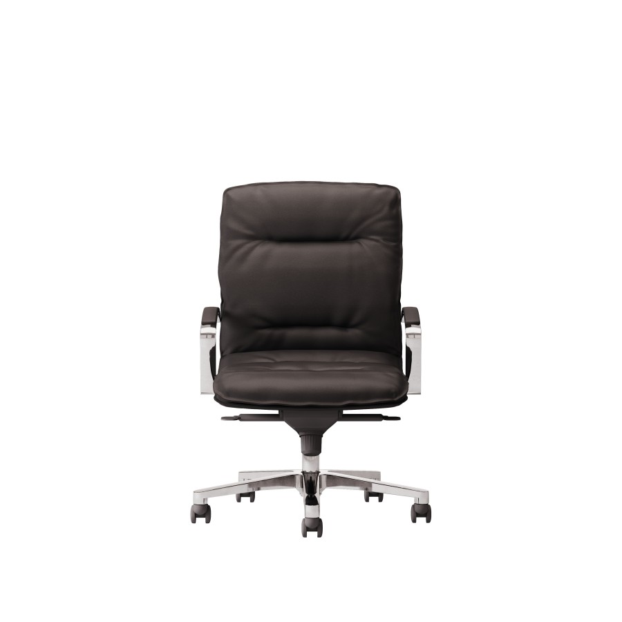 LAS - Poltrona direzionale con base in alluminio e schienale medio, braccioli cromati "BFC" con pad nero