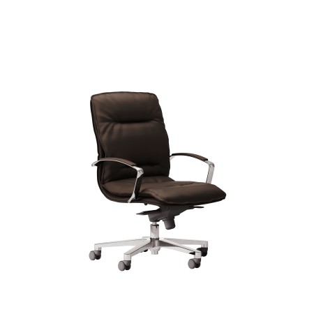 LAS - Poltrona direzionale con base in alluminio e schienale medio, braccioli cromati "BFC" con pad nero