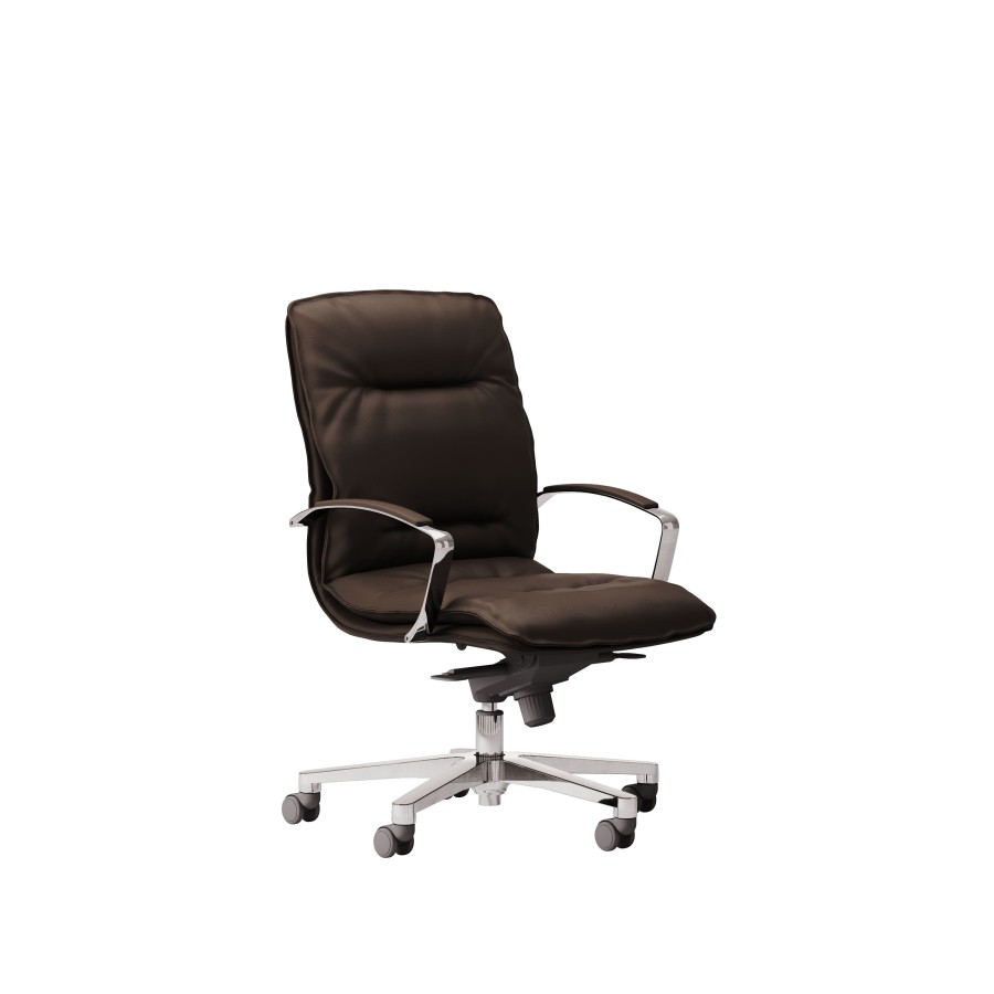 LAS - Poltrona direzionale con base in alluminio e schienale medio, braccioli cromati "BFC" con pad nero