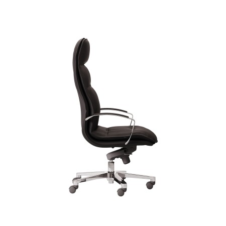 LAS - Poltrona direzionale con base in alluminio lucido e schienale alto, braccioli cromati "BFC" con pad nero