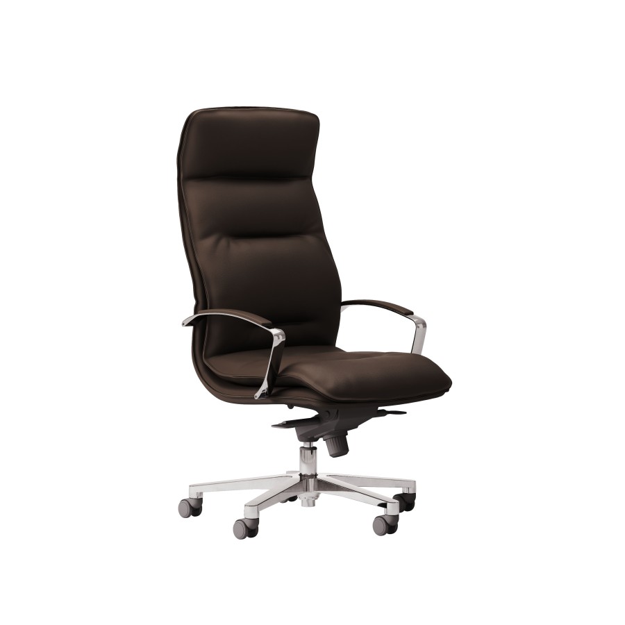 LAS - Poltrona direzionale con base in alluminio lucido e schienale alto, braccioli cromati "BFC" con pad nero