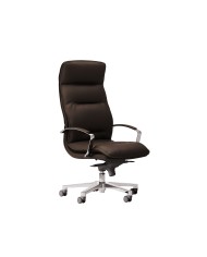 LAS - Poltrona direzionale con base in alluminio lucido e schienale alto, braccioli cromati "BFC" con pad nero