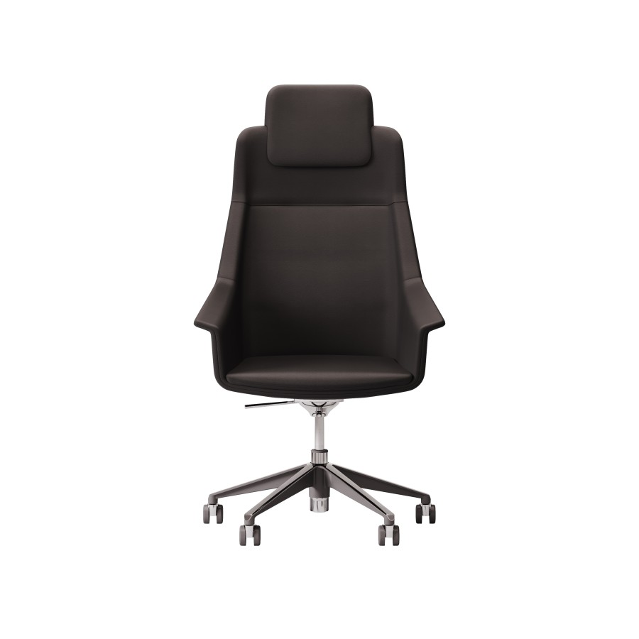 LAS - Poltrona direzionale con base cromata, schienale alto e poggiatesta