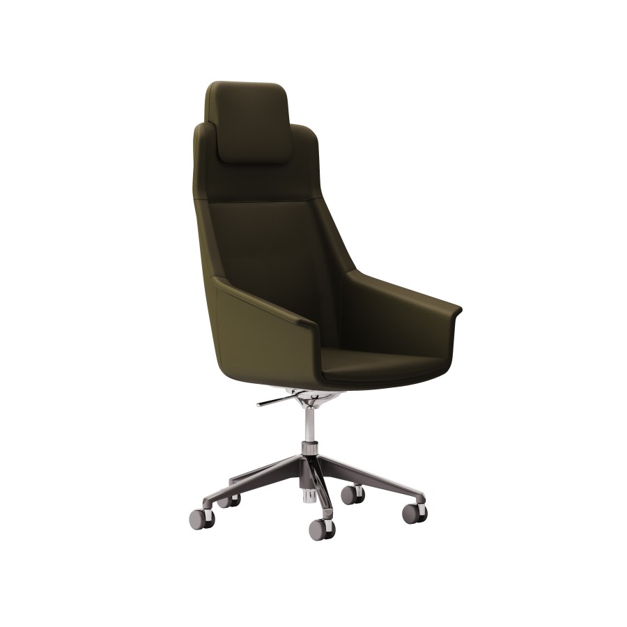 LAS - Poltrona direzionale con base cromata, schienale alto e poggiatesta