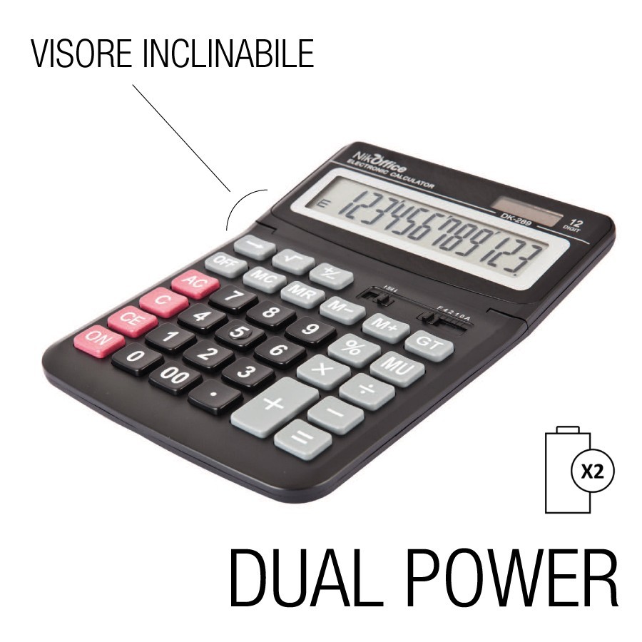Calcolatrice big da tavolo 12 cifre ideale per ufficio display inclinabile e regolabile DK-289