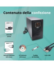 UPS Line Interactive 2000VA, Stabilizzatore AVR, 2 Batterie 12V/9Ah, 2 Uscite Schuko/Ita, Porta USB, Protezione RJ
