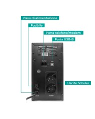 UPS Line Interactive 2000VA, Stabilizzatore AVR, 2 Batterie 12V/9Ah, 2 Uscite Schuko/Ita, Porta USB, Protezione RJ