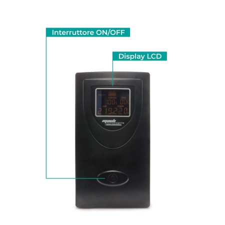 UPS Line Interactive 2000VA, Stabilizzatore AVR, 2 Batterie 12V/9Ah, 2 Uscite Schuko/Ita, Porta USB, Protezione RJ