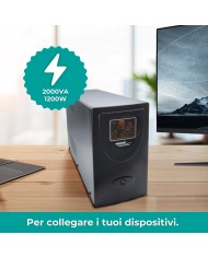 UPS Line Interactive 2000VA, Stabilizzatore AVR, 2 Batterie 12V/9Ah, 2 Uscite Schuko/Ita, Porta USB, Protezione RJ