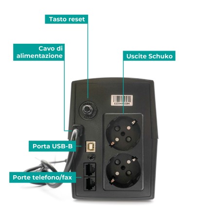 UPS 1000VA/510WPLAST 1*12V/8Ah, 2*OUTPUT, 1*USB, Protezione RJ, SOFTW.