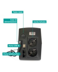 UPS 1000VA/510WPLAST 1*12V/8Ah, 2*OUTPUT, 1*USB, Protezione RJ, SOFTW.