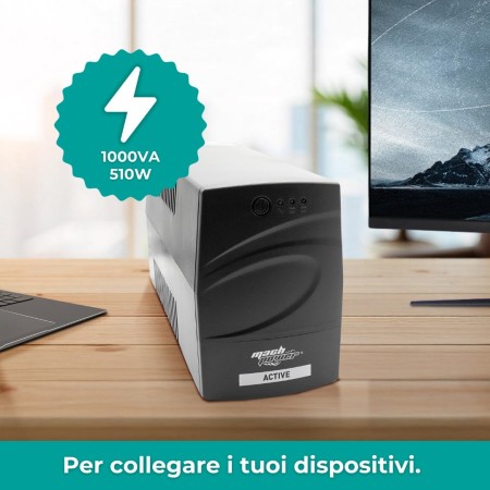 UPS 1000VA/510WPLAST 1*12V/8Ah, 2*OUTPUT, 1*USB, Protezione RJ, SOFTW.