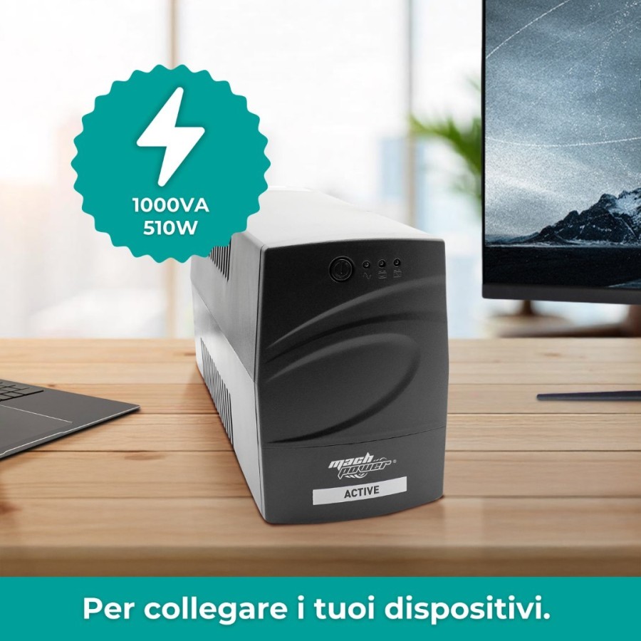 UPS 1000VA/510WPLAST 1*12V/8Ah, 2*OUTPUT, 1*USB, Protezione RJ, SOFTW.