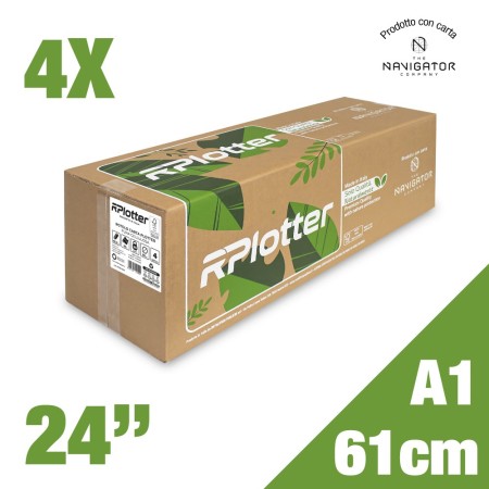 Rotoli Plotter A1 Carta Navigator 90g - 4 Pz | 61cm x 50m | Carta Premium