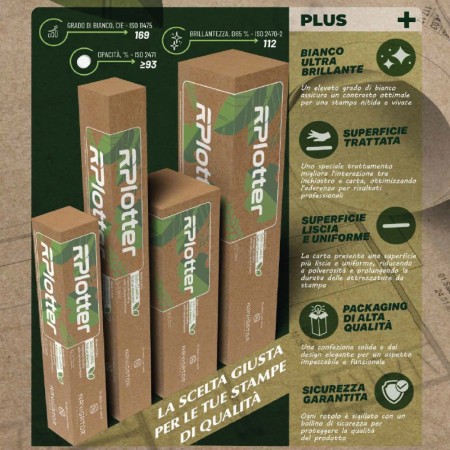 Conf. 4 pz  Rotoli Plotter A0 Carta Navigator - 91,4 cm x 50 m 90 g/mq 36" CIE 169 Premium