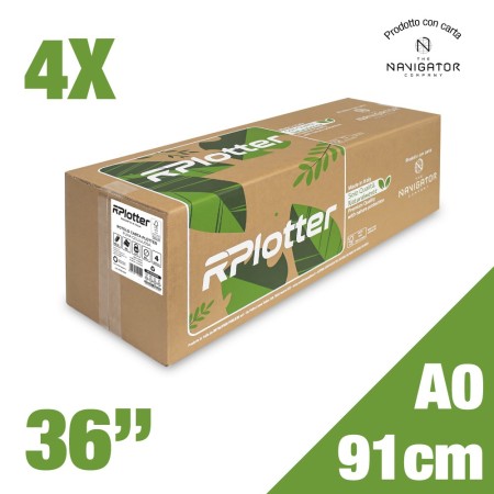 Conf. 4 pz  Rotoli Plotter A0 Carta Navigator - 91,4 cm x 50 m 90 g/mq 36" CIE 169 Premium
