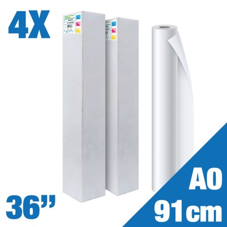 Conf. 4 Pz - Rotolo A0 Carta Plotter Naturale - Rotolo A0 (91,4cm x 50m) 90 g/mq 36"
