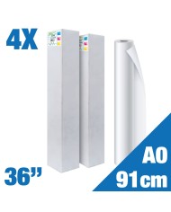 Conf. 4 Pz - Rotolo A0 Carta Plotter Naturale - Rotolo A0 (91,4cm x 50m) 90 g/mq 36"