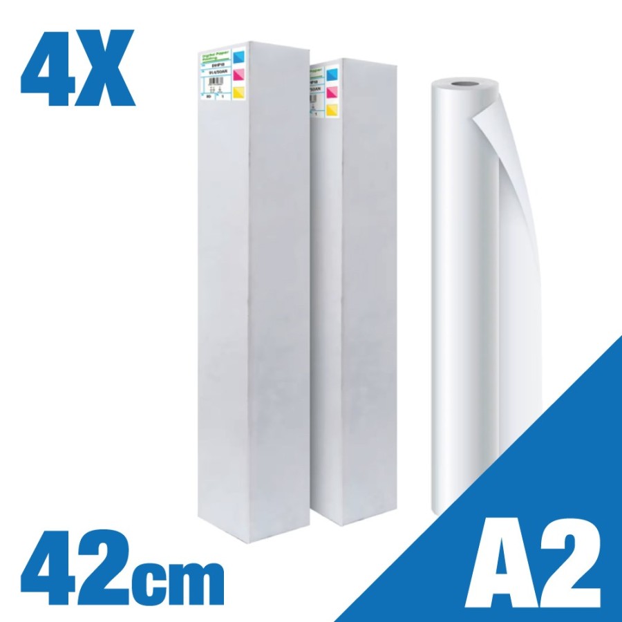 Conf. 4 Pz - Rotolo A2 Carta Plotter Naturale - (42,0cm x 50m) 90 g/mq