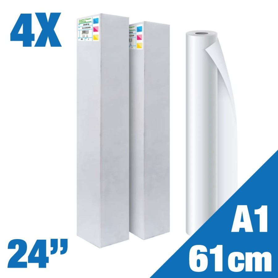 Conf. 4 Pz - Rotolo A1 Carta Plotter Naturale - Rotolo A1 (61,0cm x 50m) 90 g/mq 24"