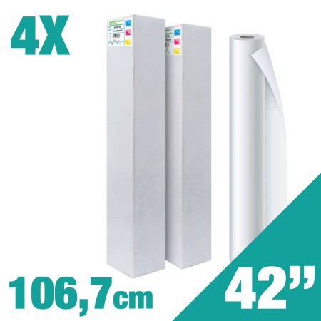 Conf. 4 Pz - Rotolo 42" Carta Plotter Naturale - Rotolo A0+ (106,7 cm x 50 m) 90 g/mq