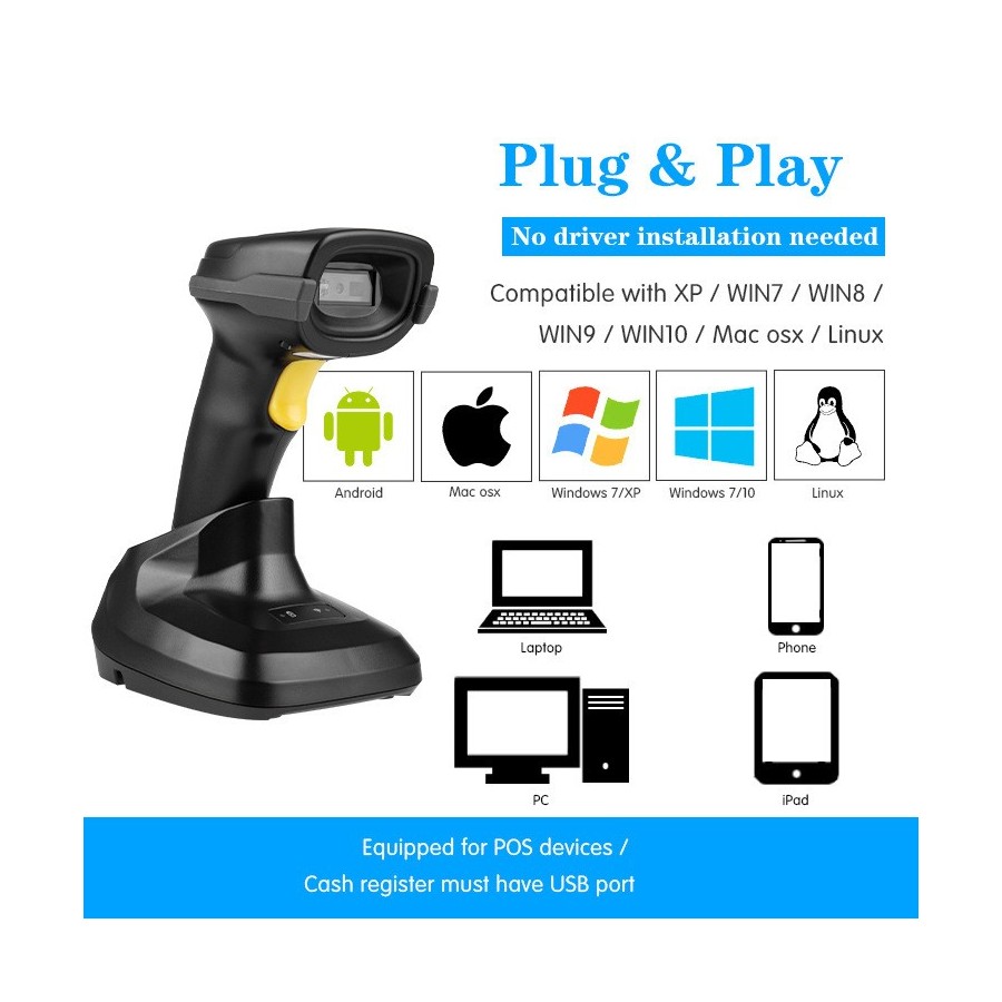 Lettore Barcode A66DZ - Scanner 1D, 2D, QR con Base | Bluetooth & Wi-Fi 2.4GHz