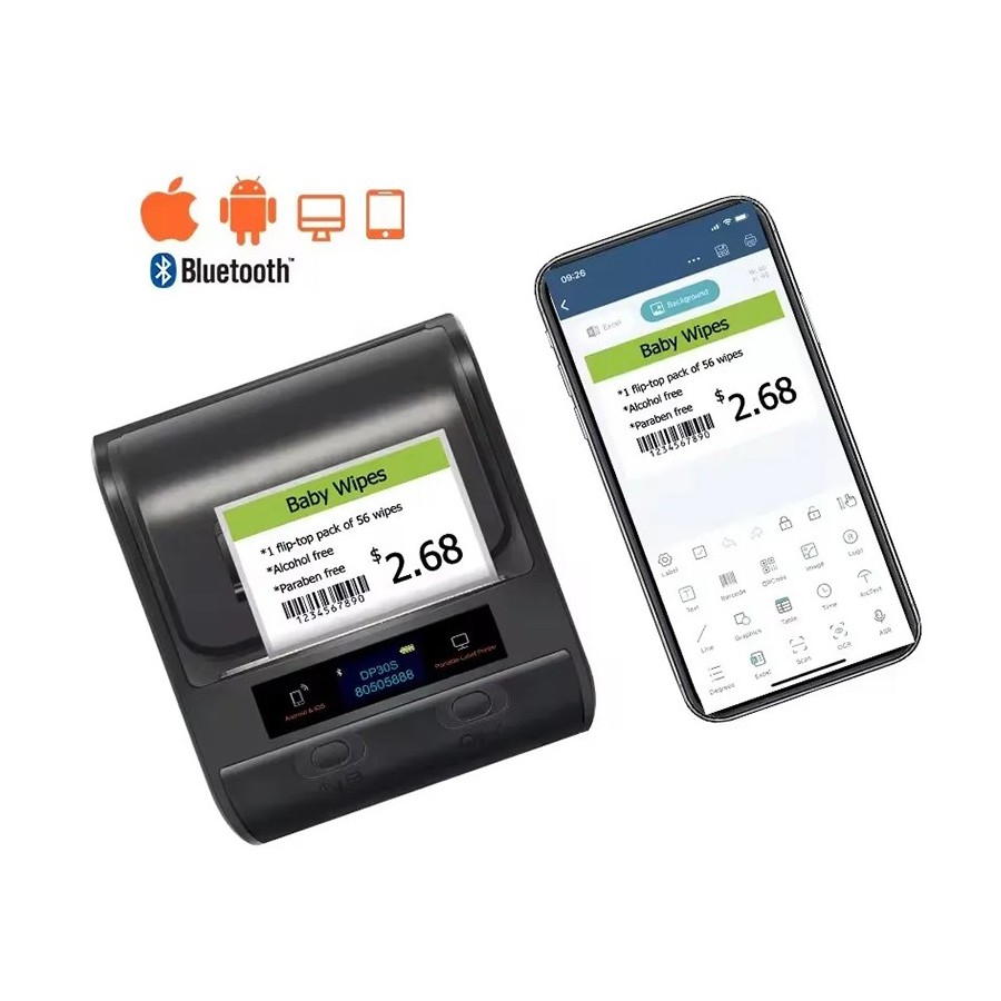 Stampante Etichette Termica DP30S | Portatile Bluetooth & USB | 25-80mm 203DPI