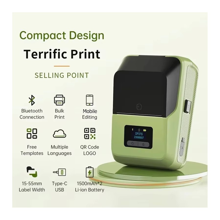 Stampante Etichette Termica DP27S | Portatile Bluetooth USB | 15-57mm 203DPI